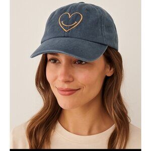 Cinq à Sept Denim Hat Women's Heart Smiley Face Cap Blue Dad Hat OS NWOT Comfy